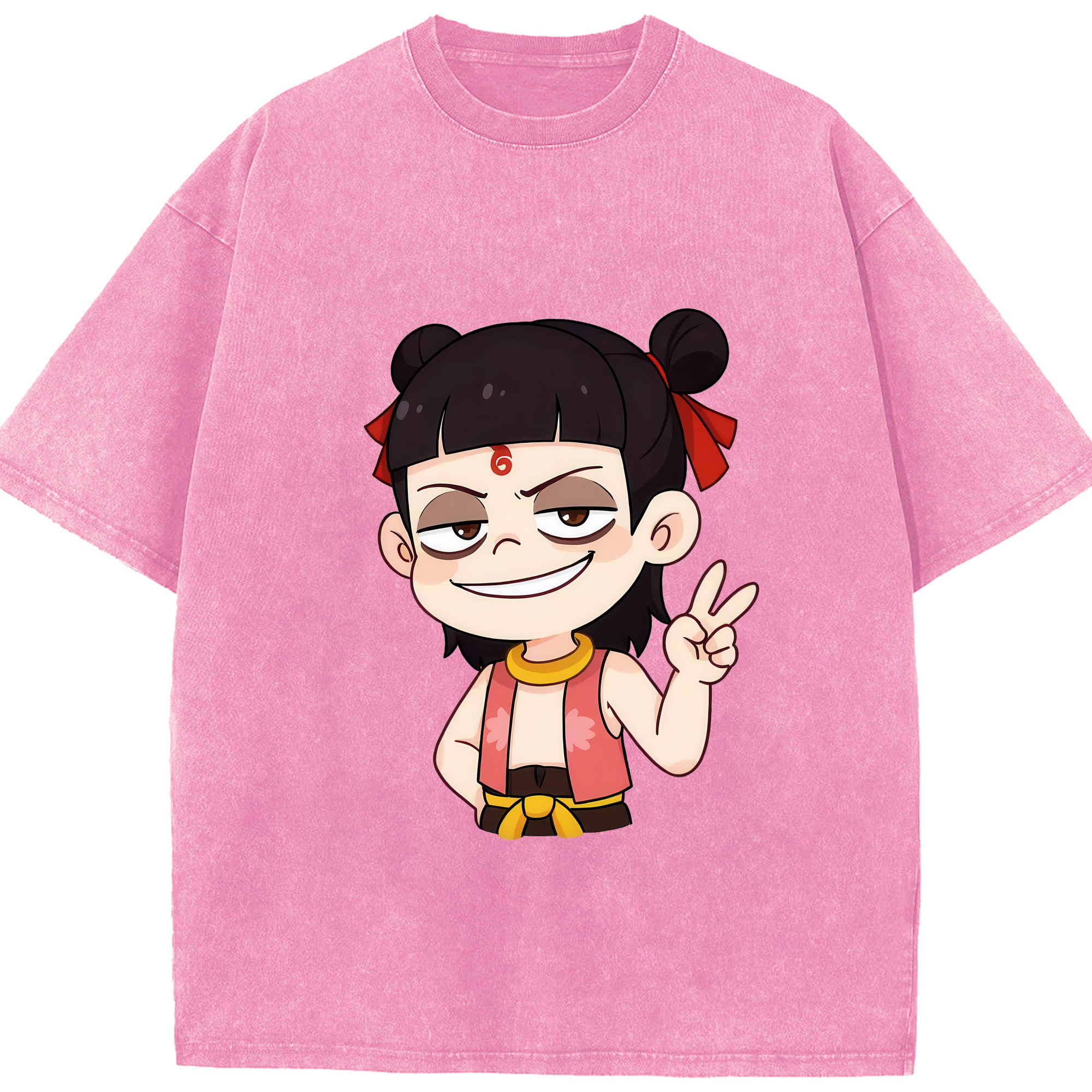 （画像用） Ne Zha 2 ナタ 魔童の大暴れ 綿100% ヴィンテージ風 半袖Tシャツ（フロントプリント）